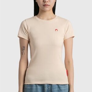Marine Serre Cream Short Sleeve Crescent Logo Tee